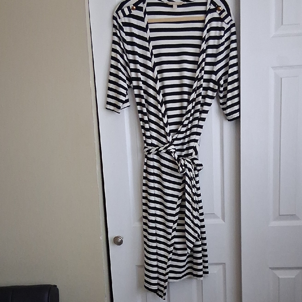 Banana Republic Black and White Striped Midi Dress